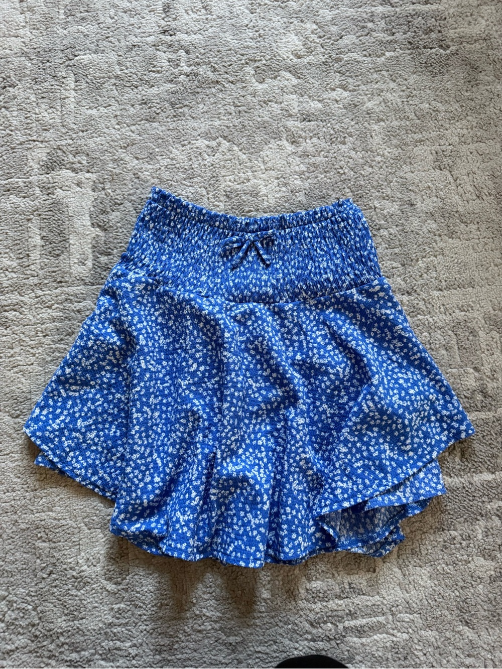 Blue Floral Smocked Waist teen Skort